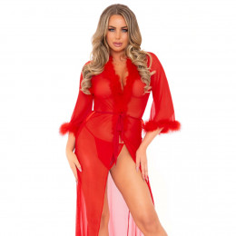 Пеньюар эротический Leg Avenue Marabou Trimmed Long Robe, красный, размер One size – фото