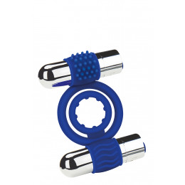 Эрекционное кольцо с двумя вибропулями Zolo Duo Vibrating C-Ring, синее – фото