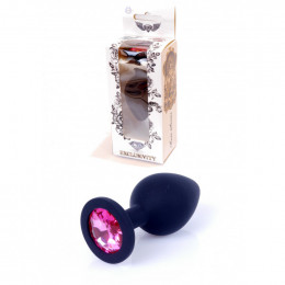 Анальная пробка силиконовая с розовым камнем Plug-Jewellery, 8 см х 3.5 см