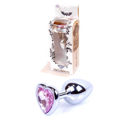Анальная пробка с розовым камнем Plug-Jewellery Silver Heart, 7 см х 2.7 см