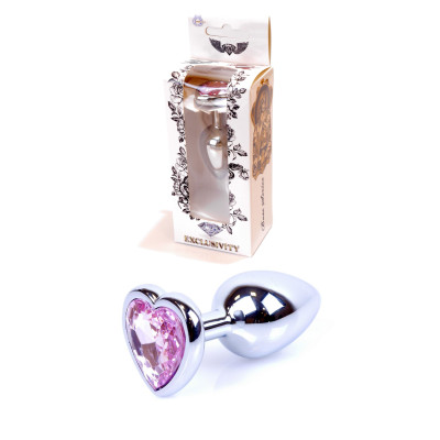 Анальная пробка с розовым камнем Plug-Jewellery Silver Heart, 7 см х 2.7 см (54024) – фото 1