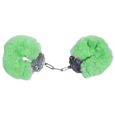 Наручники метал з хутром Plush handcuffs, зелені (208123) – фото 1