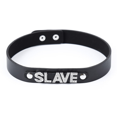 Нашийник з написом SLAVE з страз, кожзам, чорний (208270) – фото 1