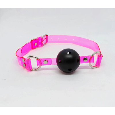 Кляп-шарик черный с неоново-розовыми ремешками (208264) – фото 1