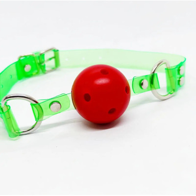 Кляп-кулька червоний з неоново-зеленими ремінцями (208265) – фото 1