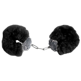 Наручники металл с мехом Plush handcuffs, черные – фото