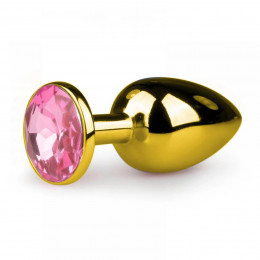 Анальная пробка с розовым кристаллом Runyu золотая со смазкой в подарок, размер L 10 см х 4.1 см