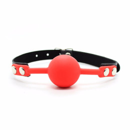 Кляп силіконовий, червоний кулька, чорні ремінці, діаметр 4 см