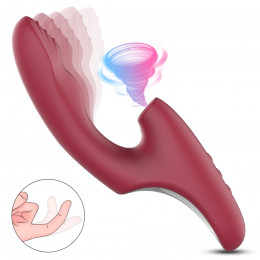 Вибратор вагинально-клиторальный FOX, вибрация и вакуумная стимуляция, красный – фото