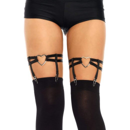 Підв'язки для панчіх Leg Avenue Joni Garter з сердечками, чорні, One size – фото