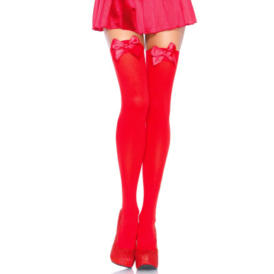 Чулки сексуальные One Size Leg Avenue, с красными бантиками, красные (207397) – фото 1
