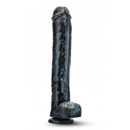Фаллоимитатор большой на мощной присоске, с мошонкой, черный, 30 см