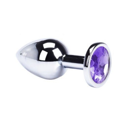 Серебристая анальная пробка с фиолетовым круглым камнем (S) – фото