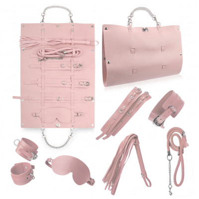 Стильний бондажный набір в сумочці, рожевий, замкожа (38233) – фото 1